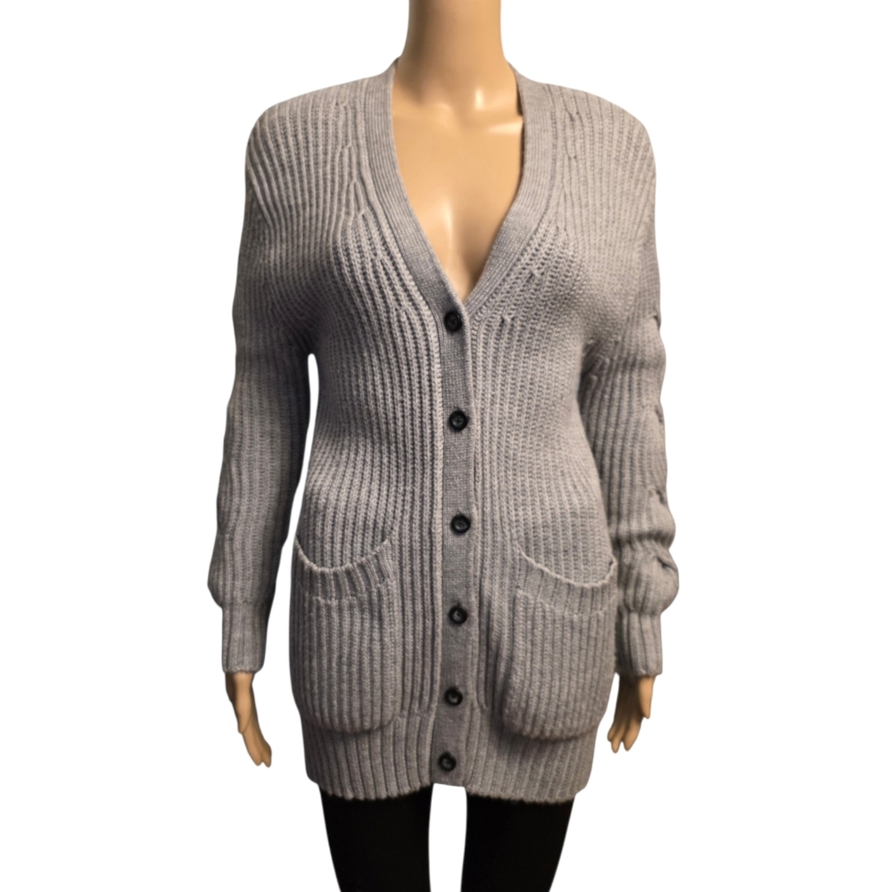 Thakoon Women's Gray V-neck Button Up Cardigan Sweater Size XS